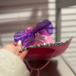 Set of 2, preppy cow girl hat(lights up),Purple Heart shape glasses